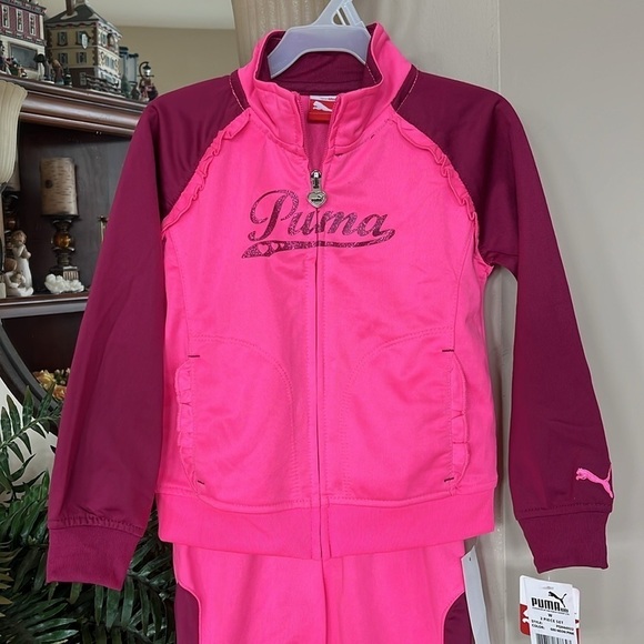 Brand New Puma Neon Pink Tracksuit Zip Up Track Jacket & Pants Glitter Ruffle - Picture 9 of 16